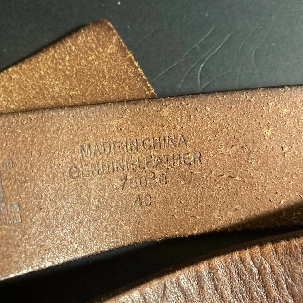 VTG Eckō Unltd. Belt Classic Big Rhino Logo Buckle Leather Brown Men's 40